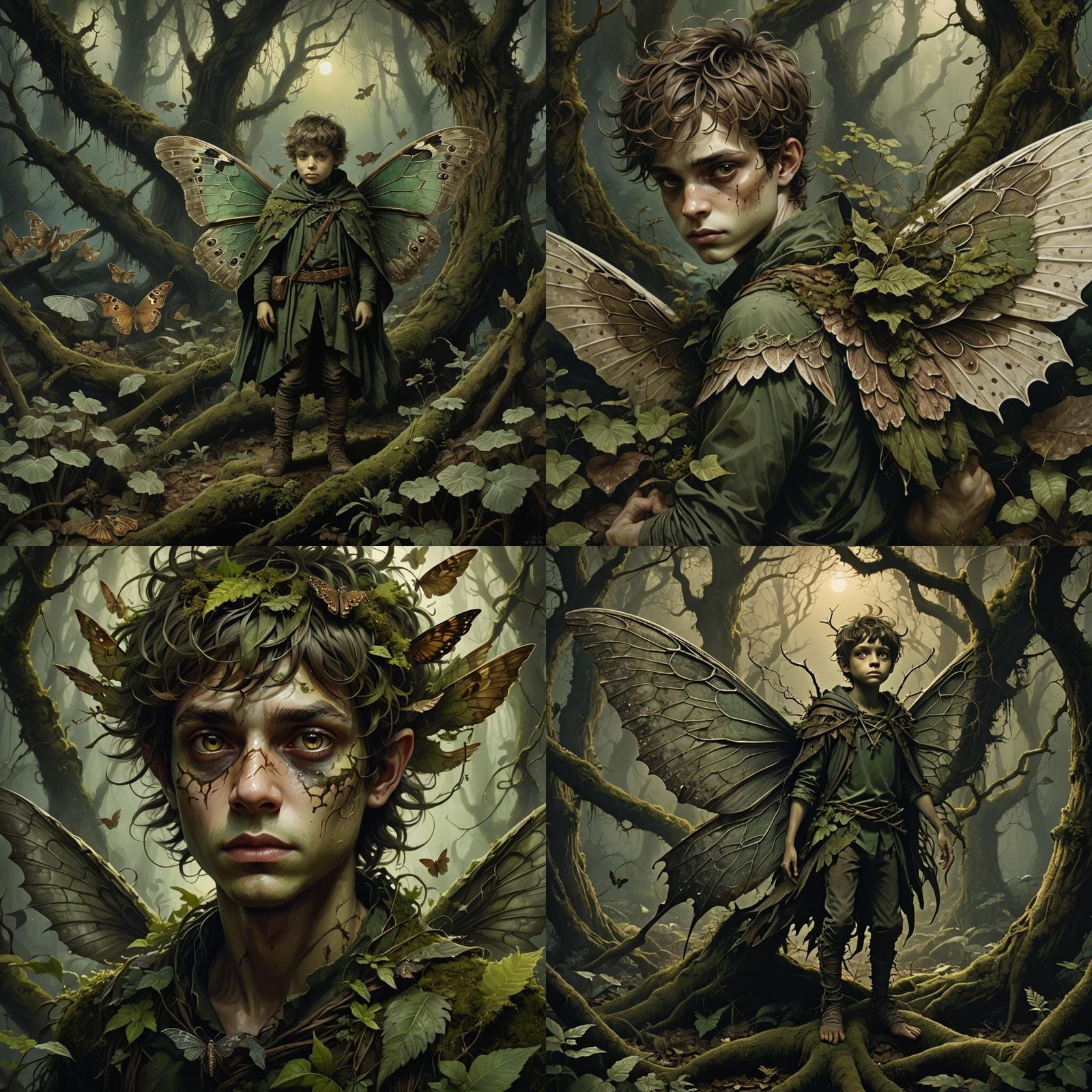 Moth-Winged Pixie Boy in Horror Style