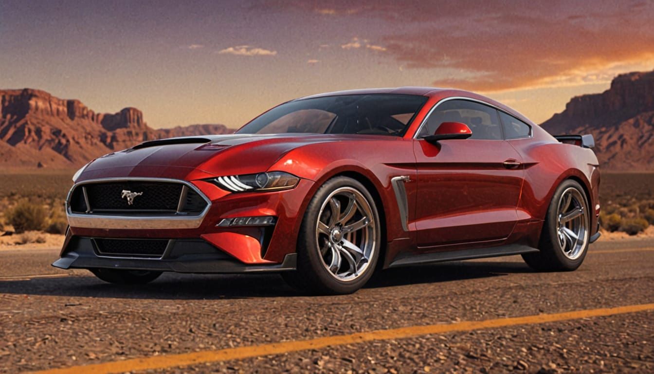 Red Mustang on Alien Highway