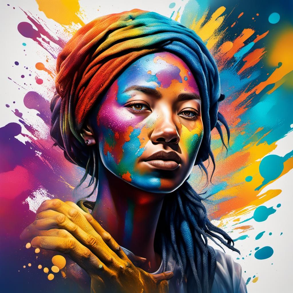 Woman Finds Inner Peace: Hyperrealistic Splash Art