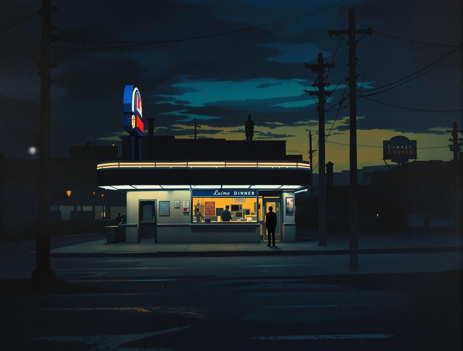 City at Dusk in Moody Realist Style