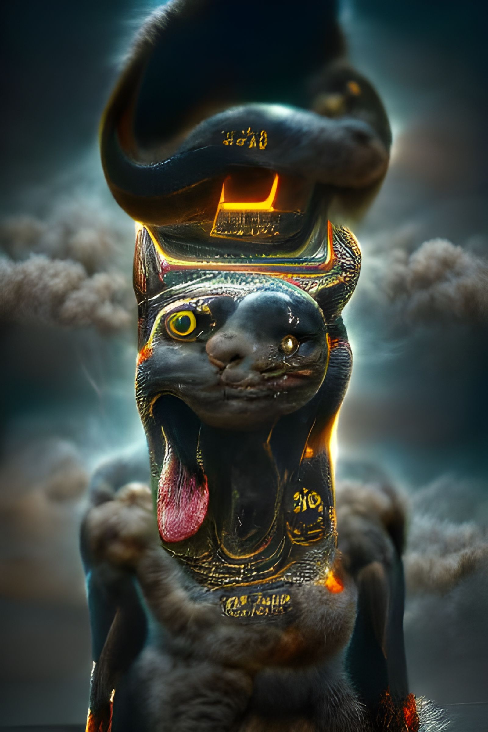 Egyptian Cat God in Smoky Horror Style