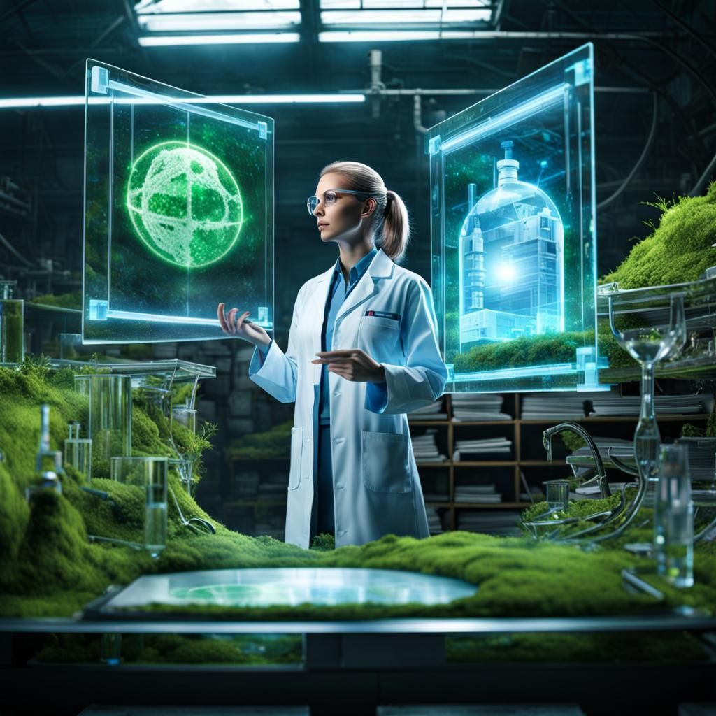 Holographic Scientist in Ruined Research Lab