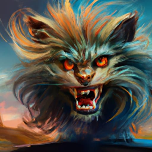 Ferocious Werecat Portrait in Oil, Hyperdetailed 8K