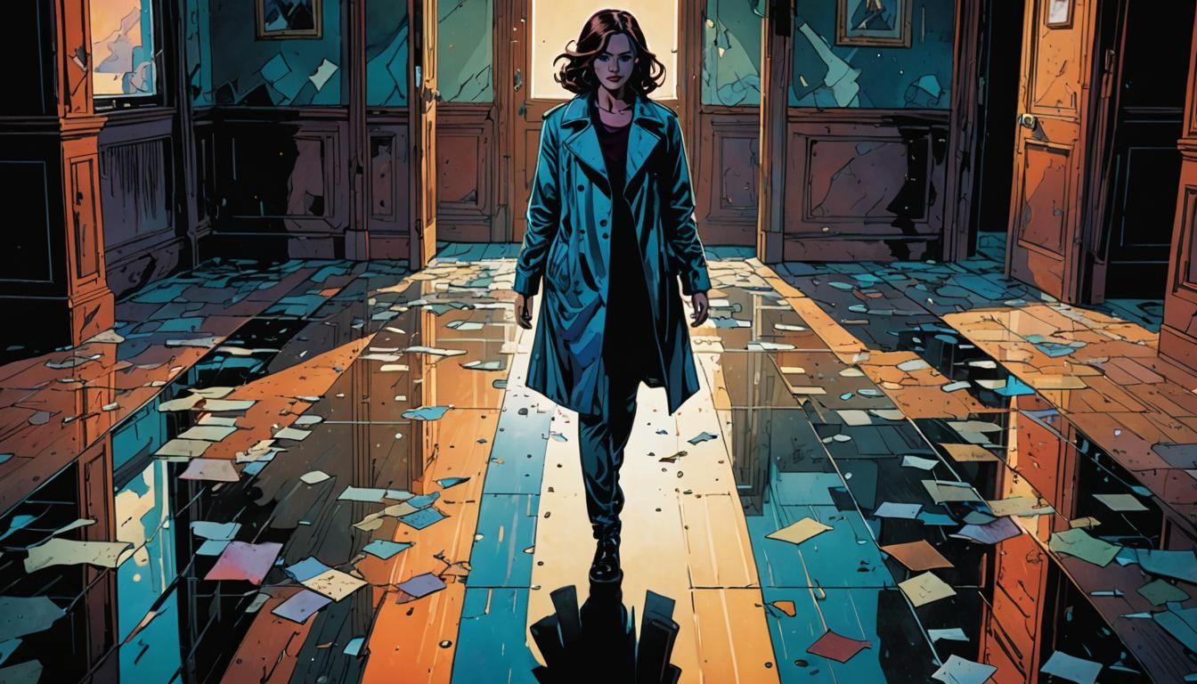 Woman Walking Alone: Comic Book Art in Watercolor Blend