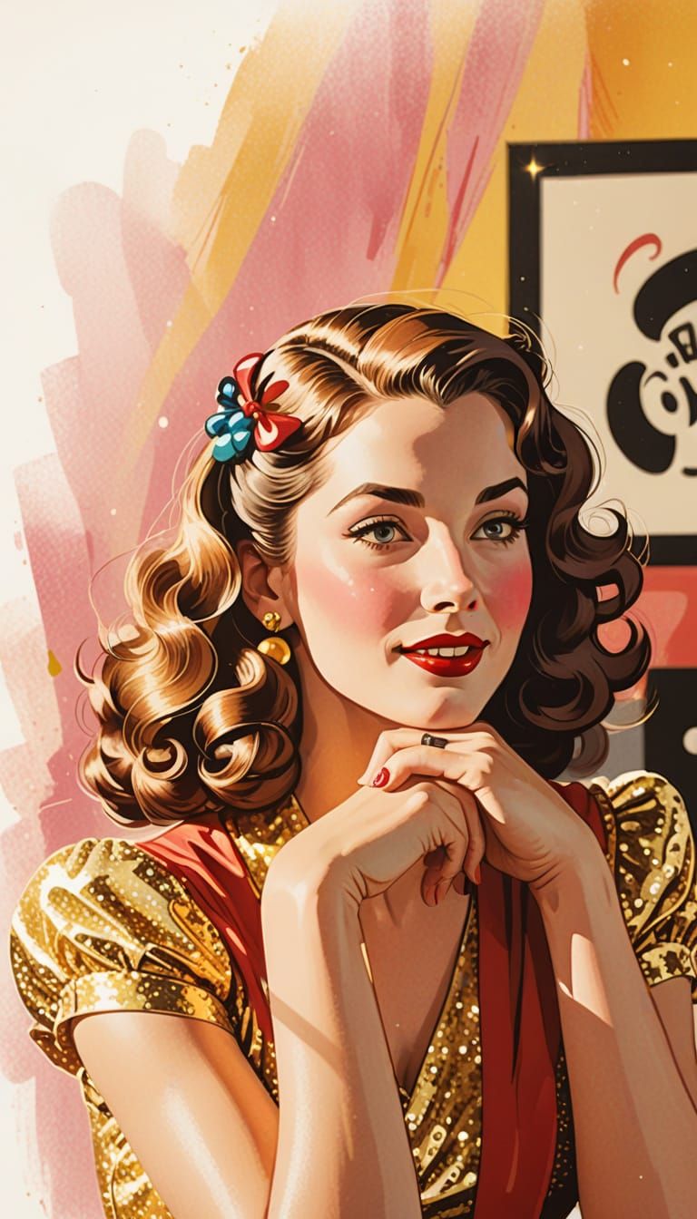 Woman Dancing in 1940s Musical: Disney-Inspired Cartoon