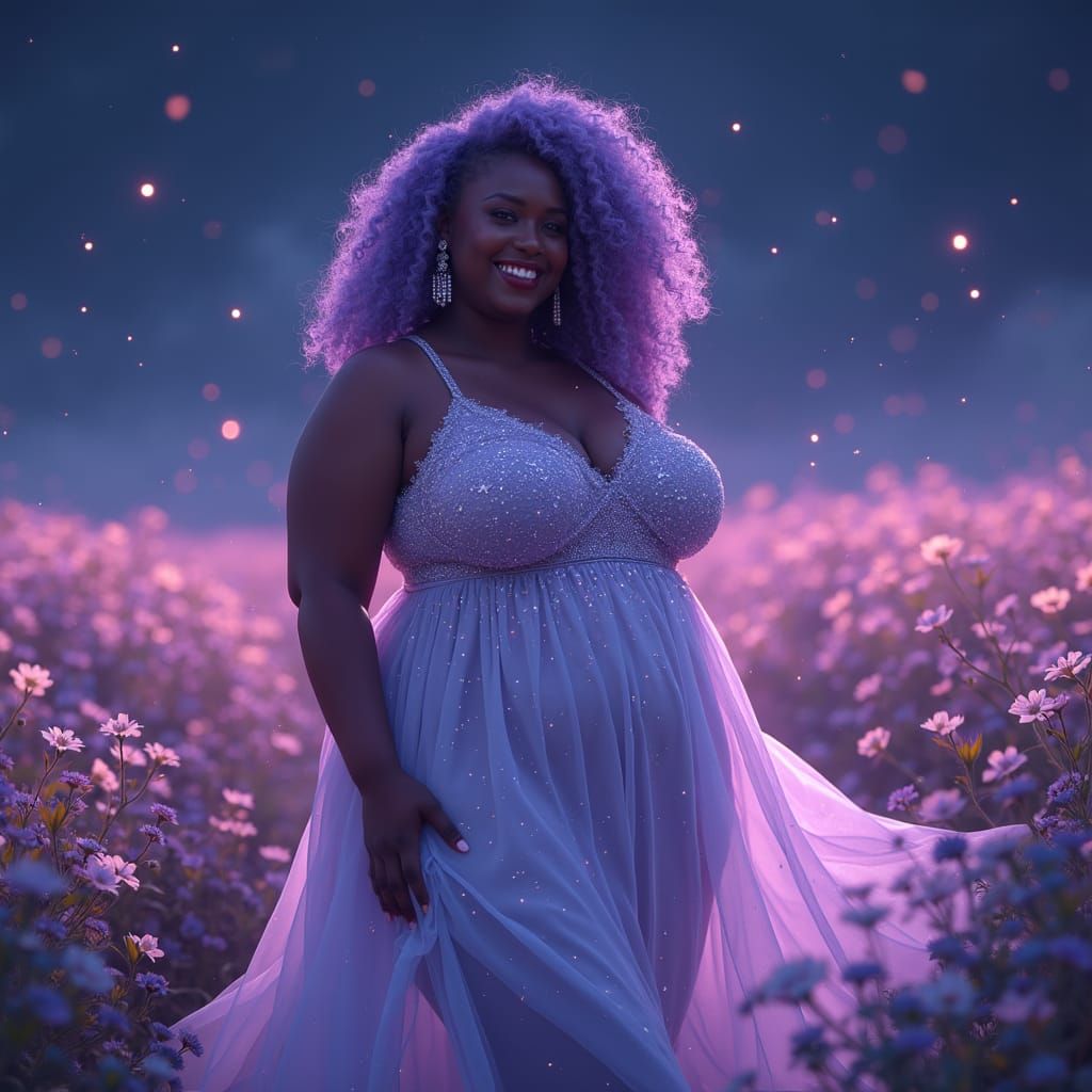 Elegant Woman in Starlight Gown, Fantasy Art