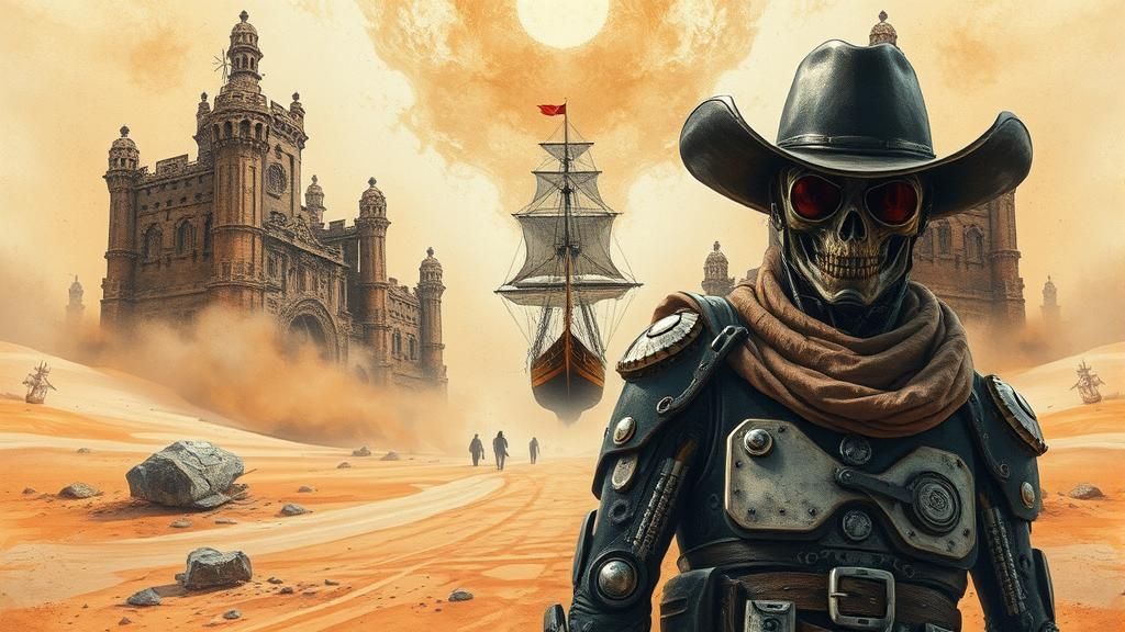 Cyborg Cowboy in Post-Apocalyptic Surreal Landscape