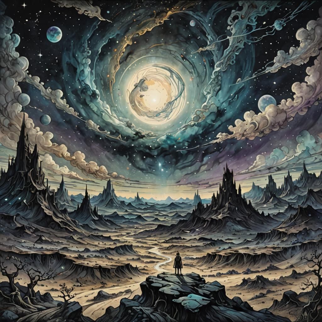 Astral Cosmic Illustration in Mixed Media