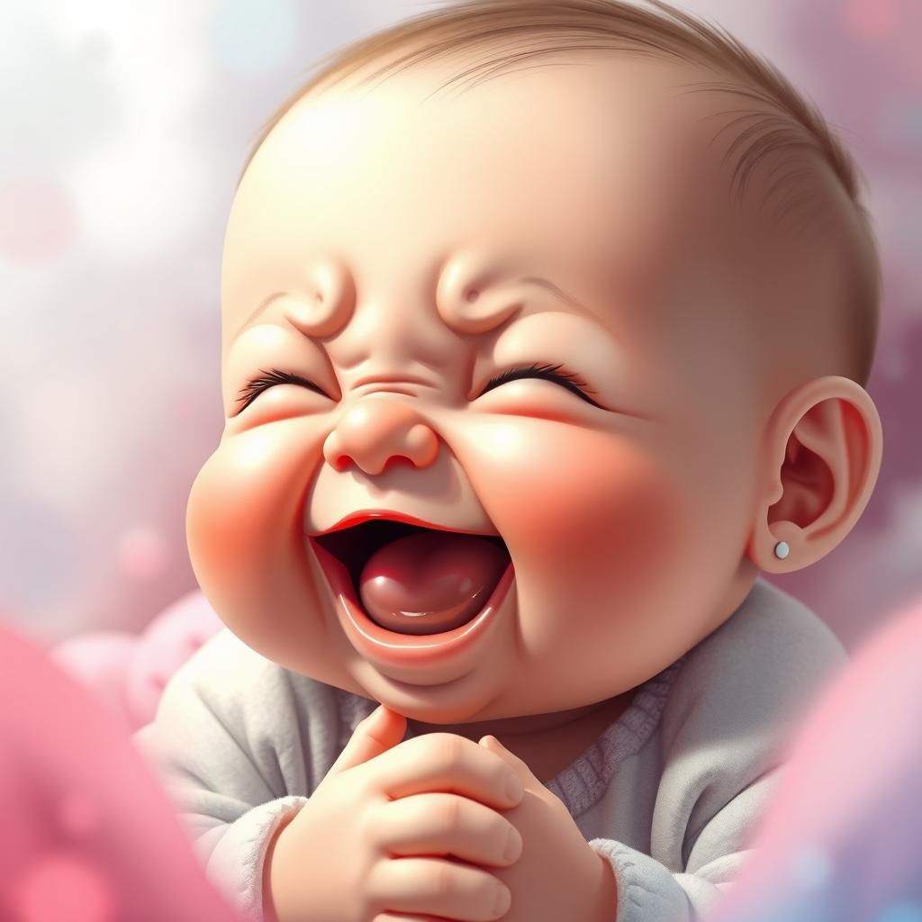 Baby's Joyful Laughter in Anime Watercolor Style