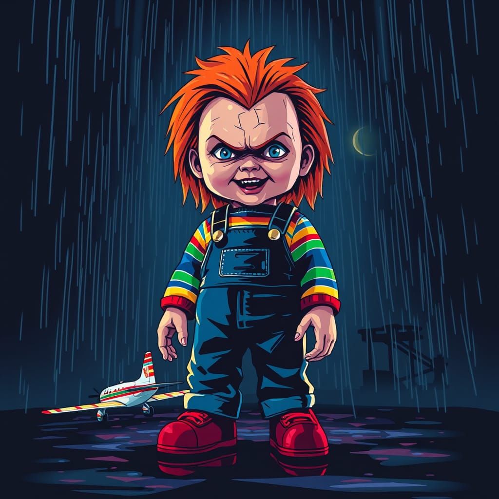Sinister Chucky Doll in Edgy Digital Art Style