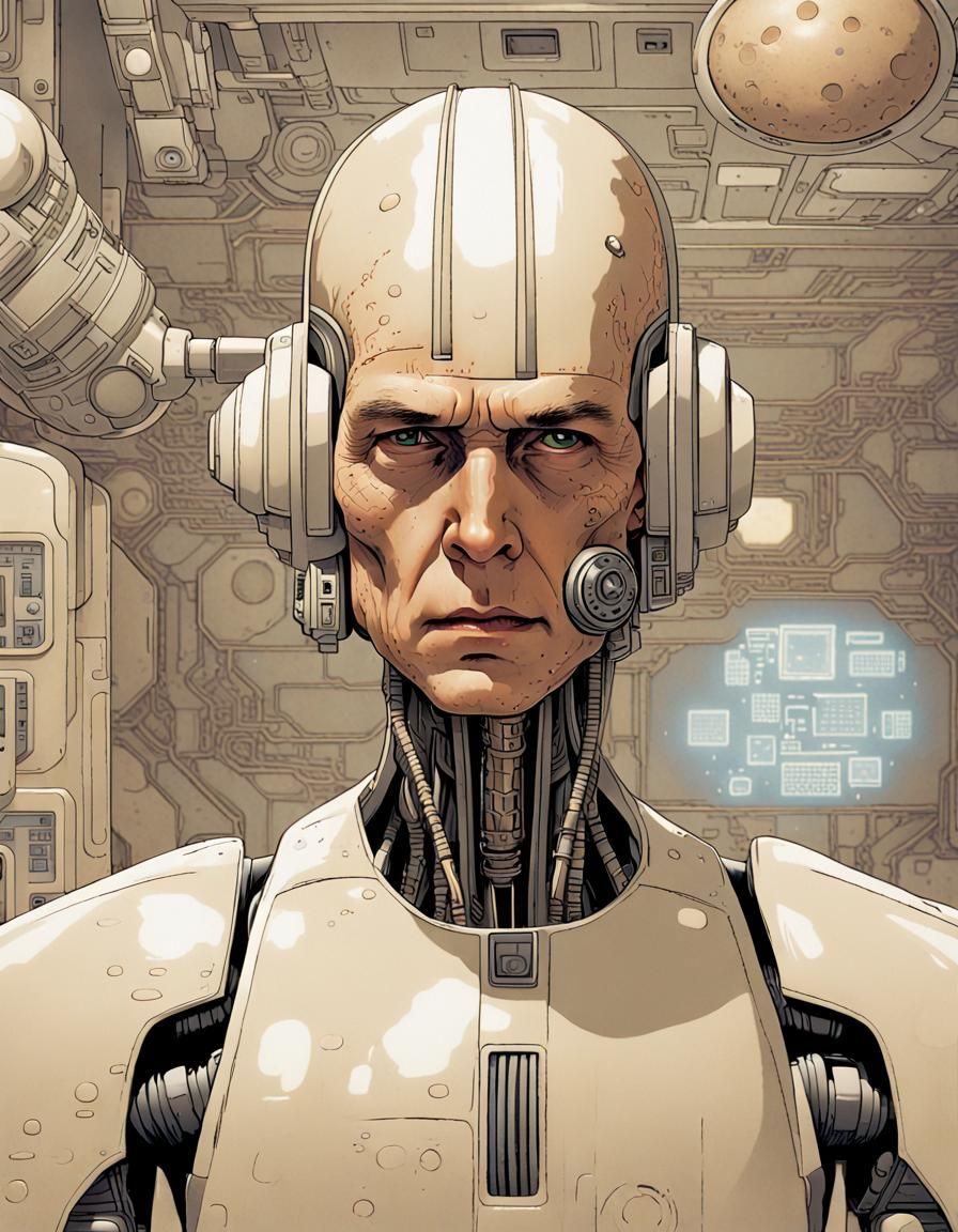 Futuristic Star Wars Cyborg Connected to City Network