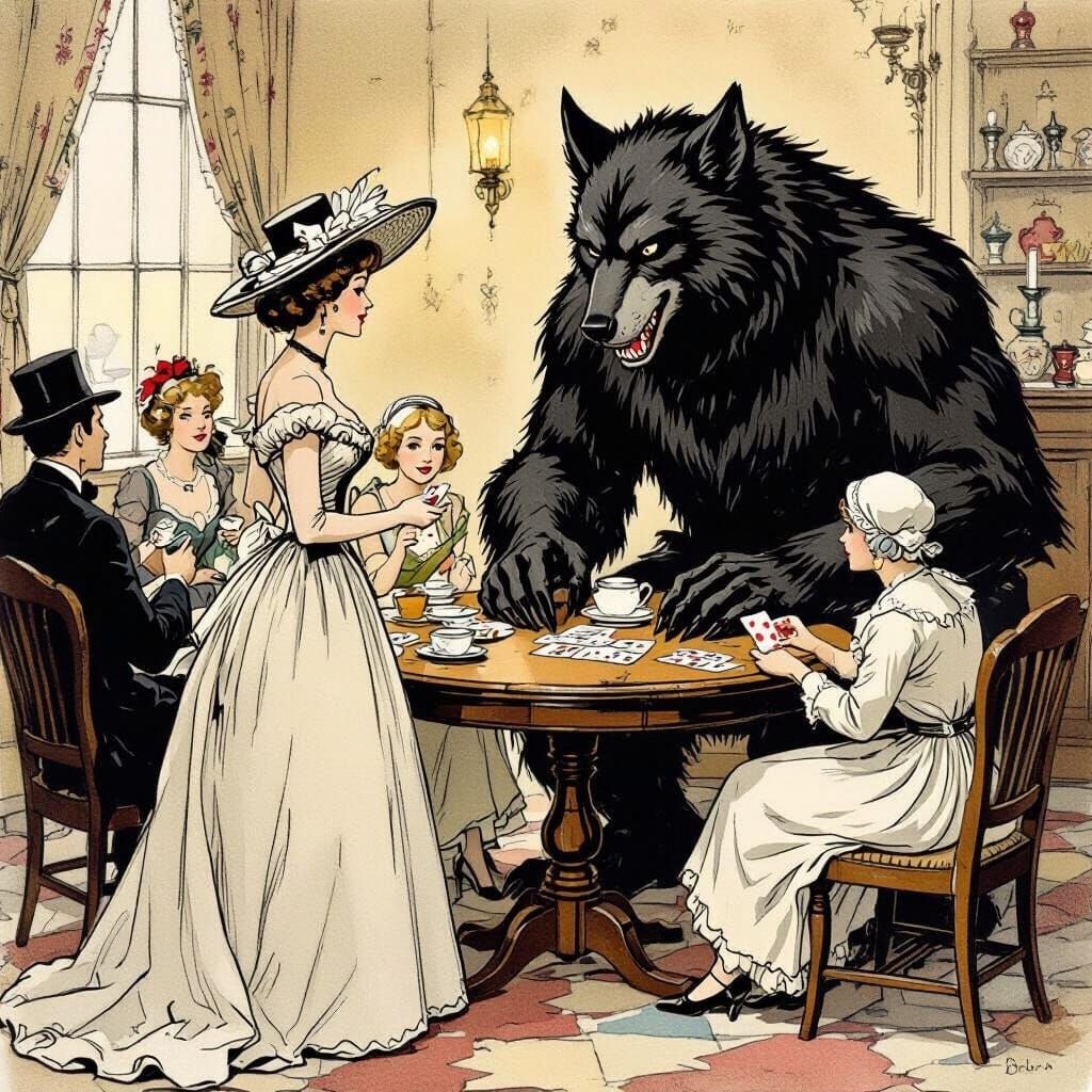 Eccentric Tea Party with Werewolf, Illustrated Style