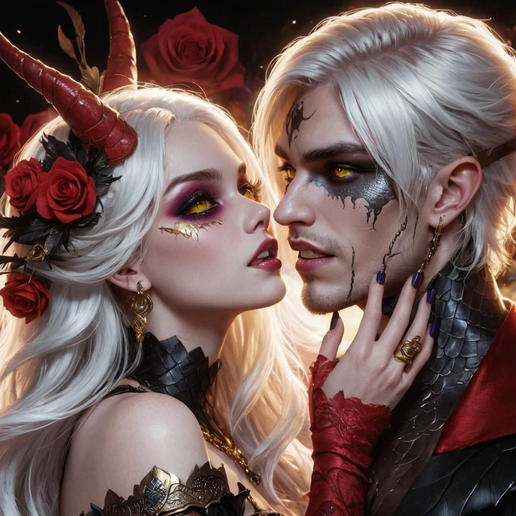 Dragon Slayer Embrace in a Romantic Rose Garden