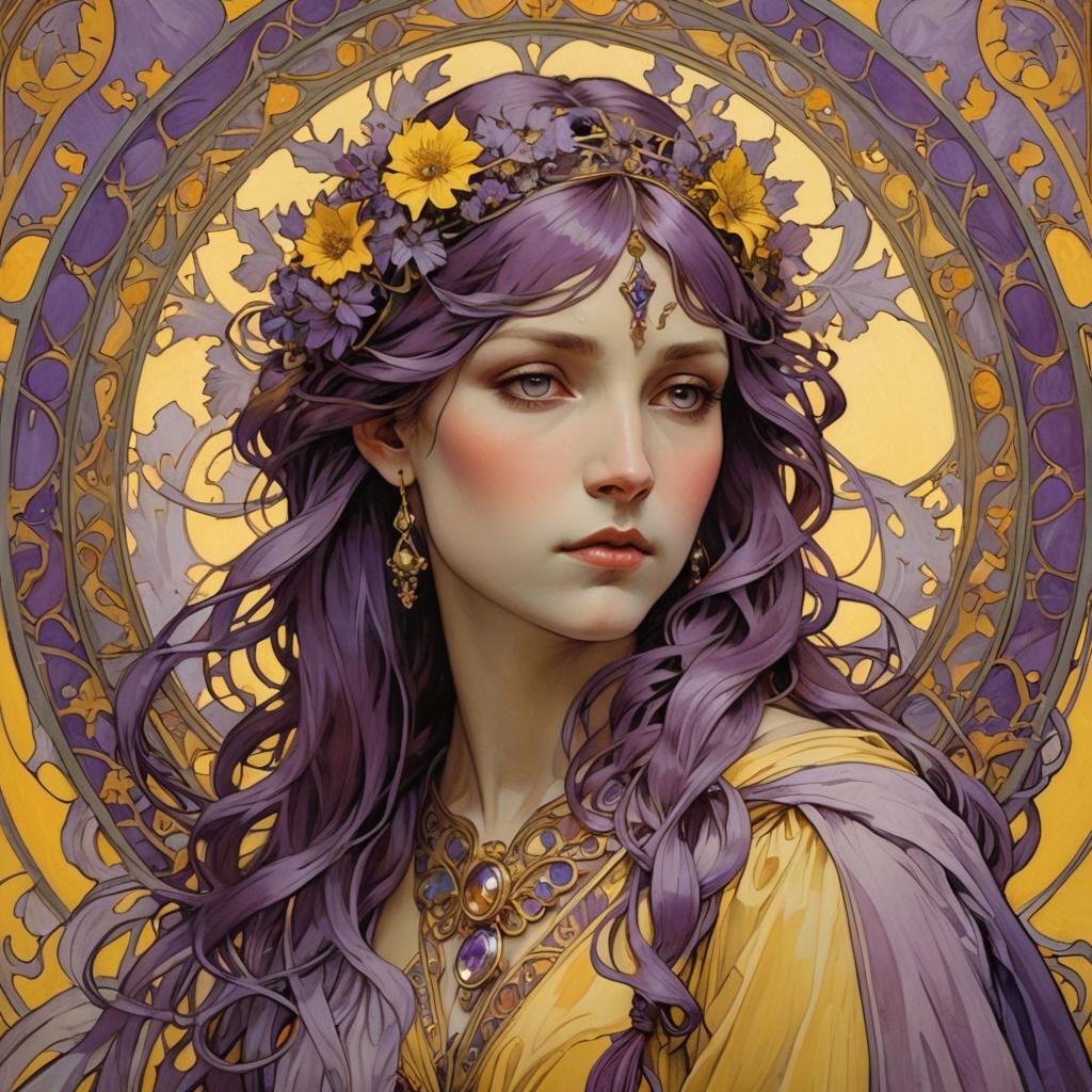 Art Nouveau Image in Purple and Yellow