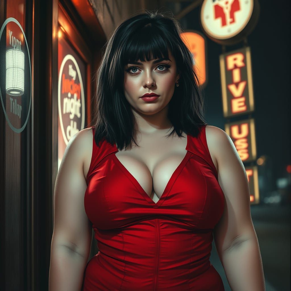 Moody Nightclub Siren in Red Corset Dress