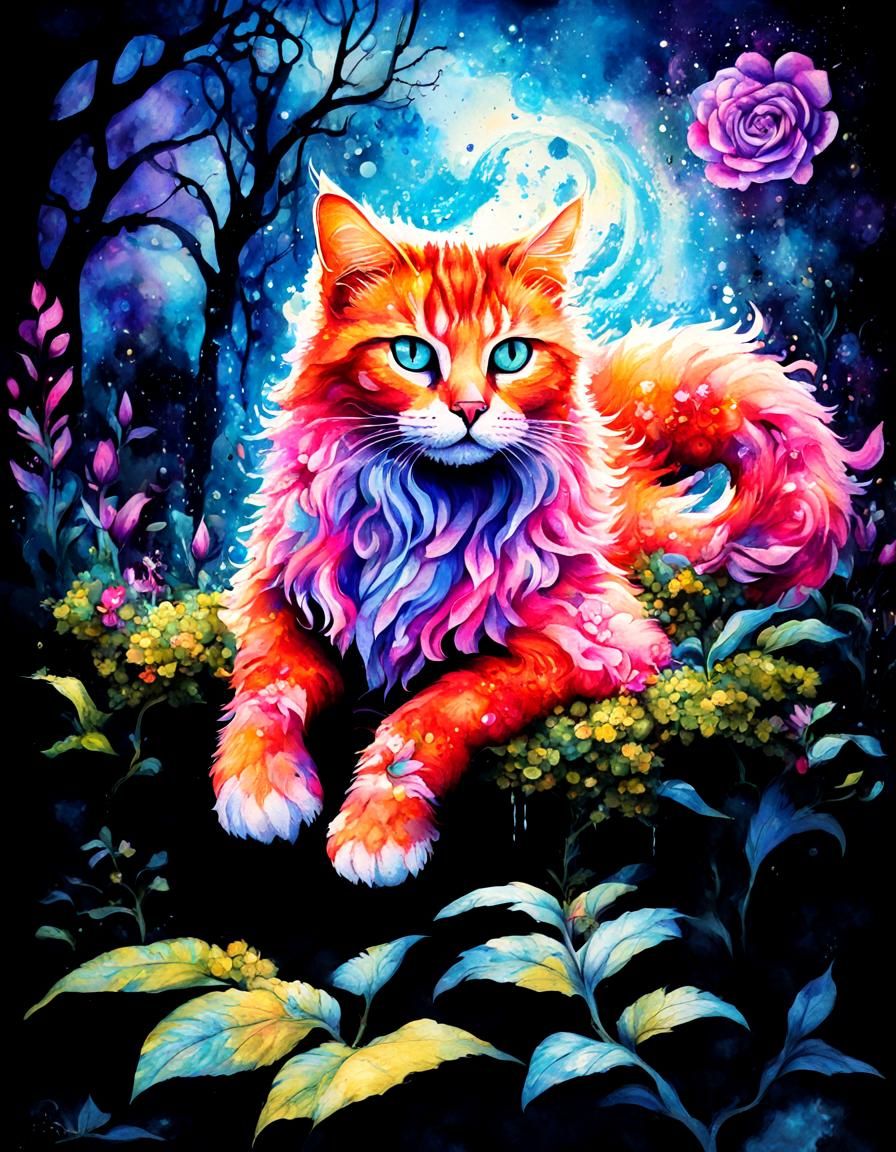 Psychedelic Cat Monster Ink Artwork