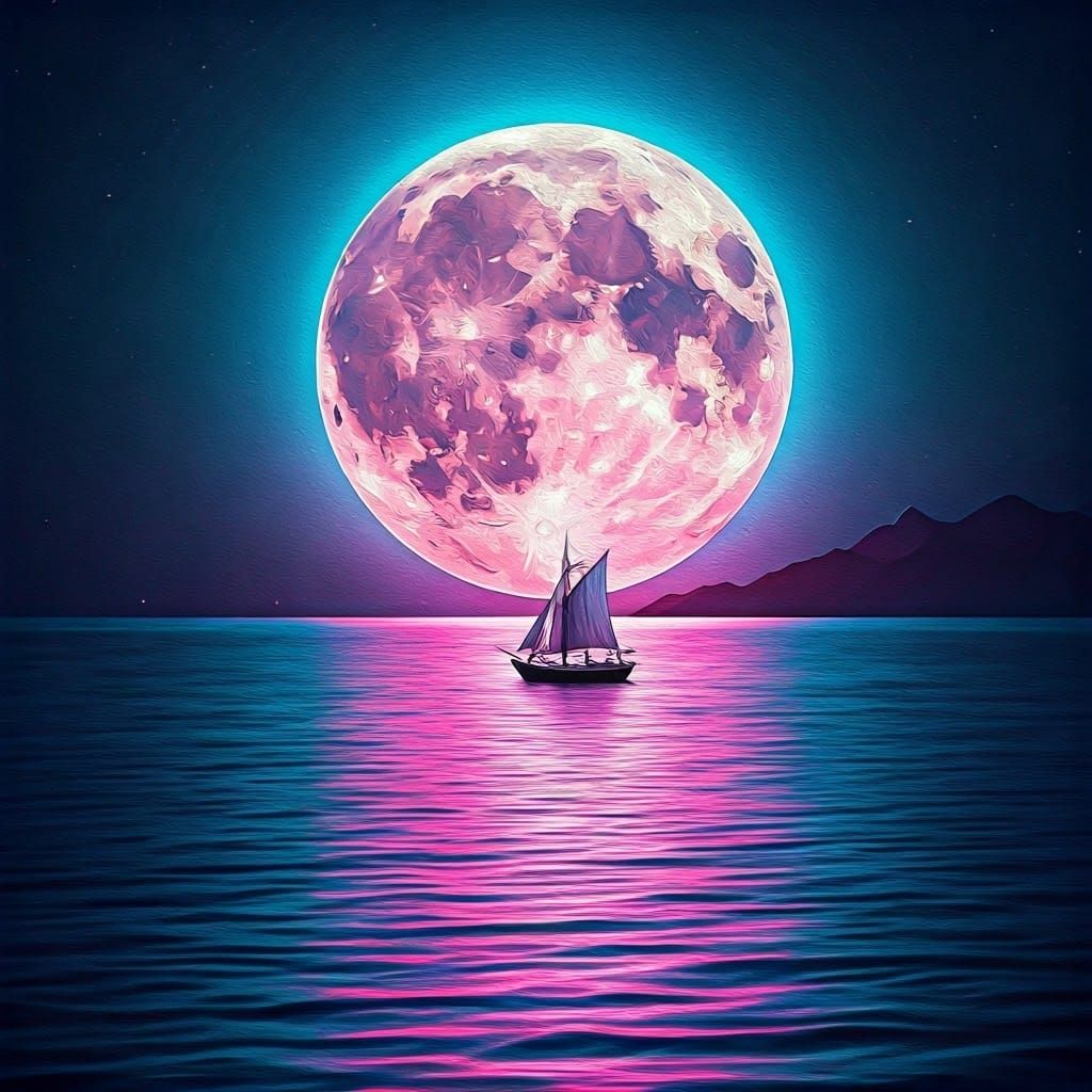 Vibrant Neo-Impressionist Masterpiece of Moonlit Ocean