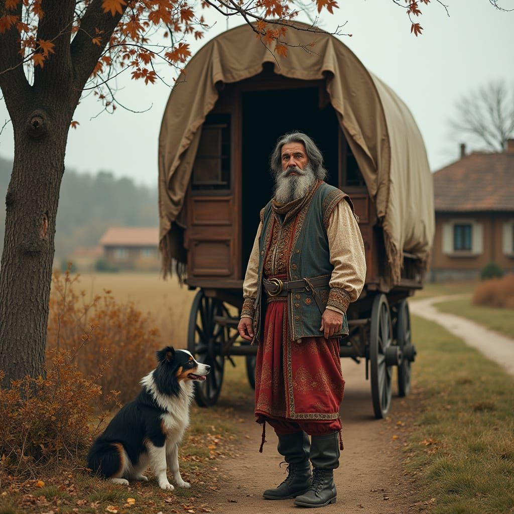 Realistic Photo of Eastern European Man in Gypsy Attire with...
