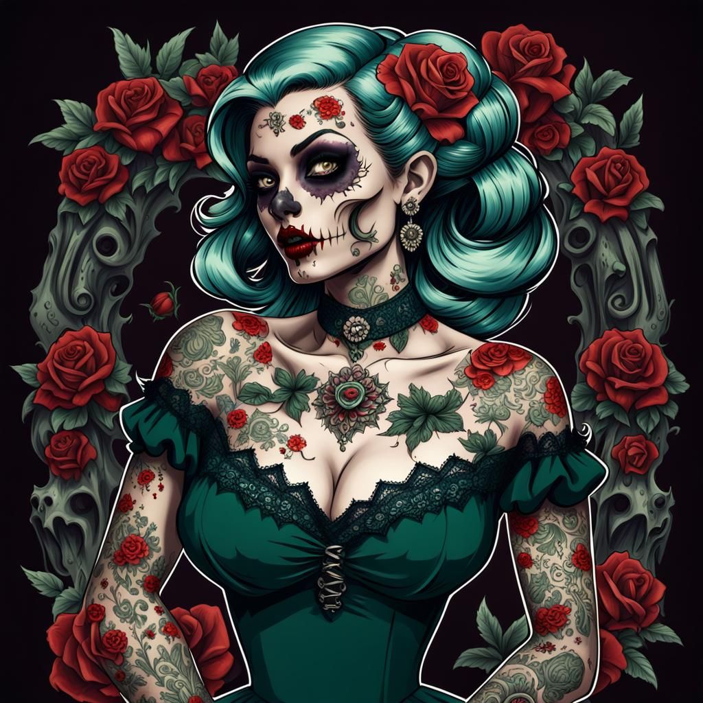 Zombie Princess Pinup with Tattoos
