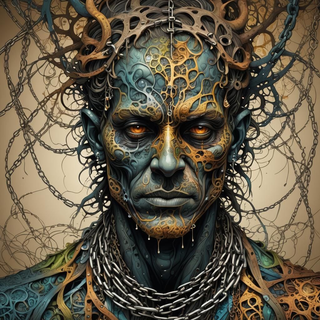 Chained Fractal Monster in Abstract Vector Art