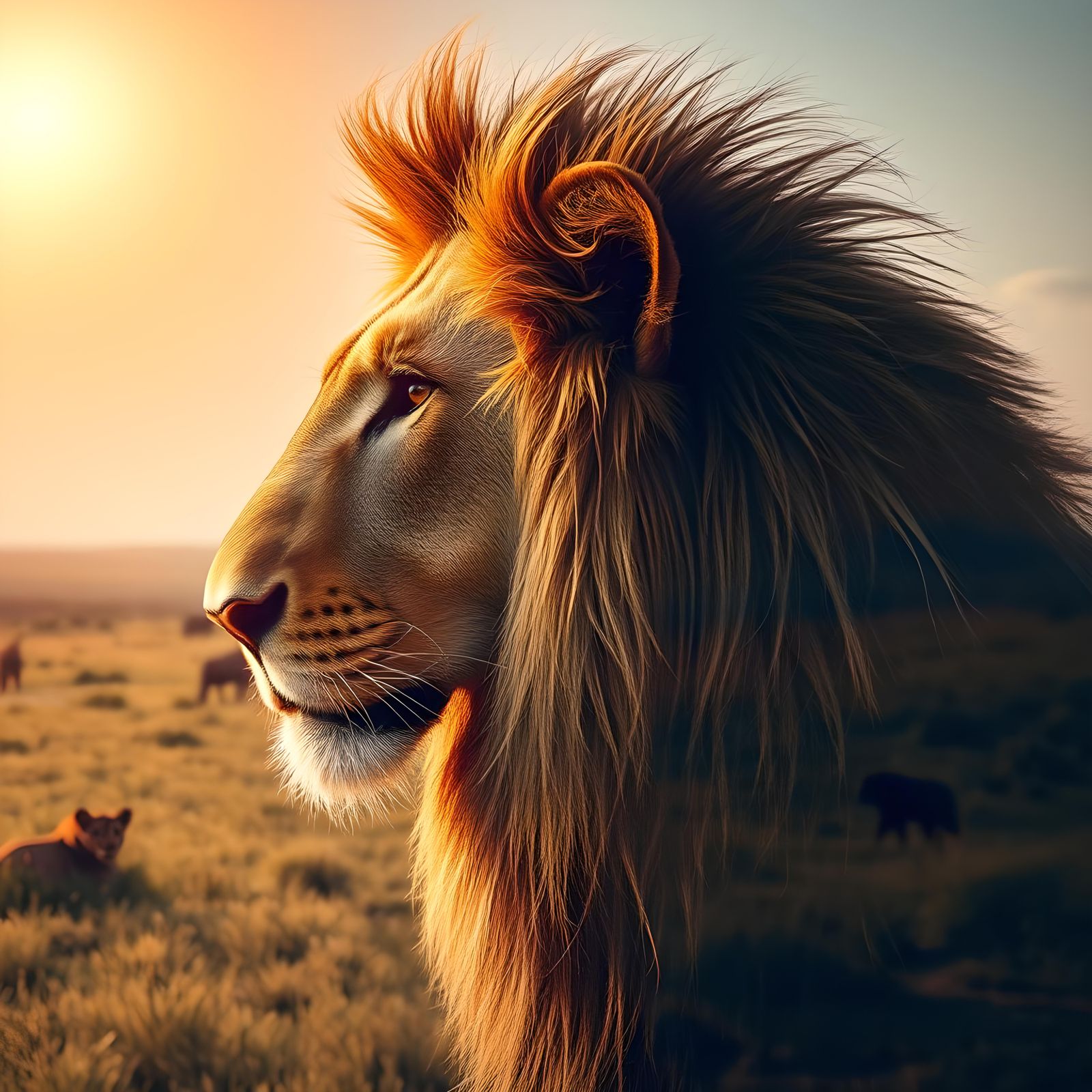 Epic Double Exposure: Lion and Savanna