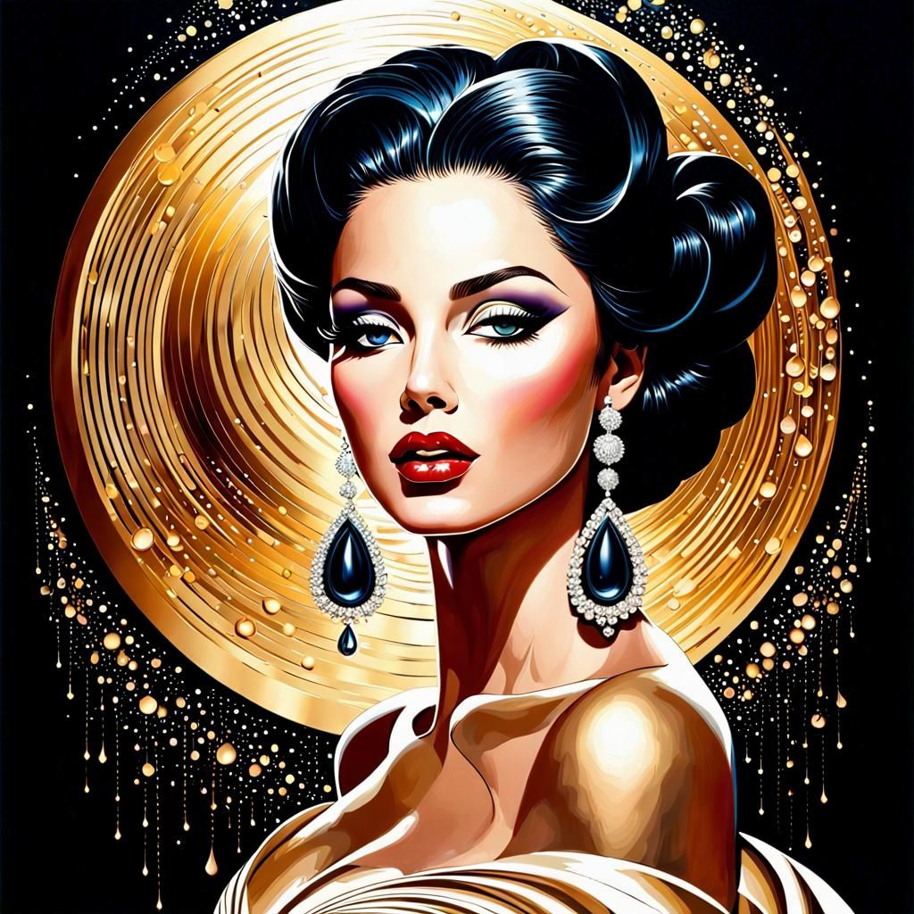 Elegant Femme Fatale in Hollywood Art Style