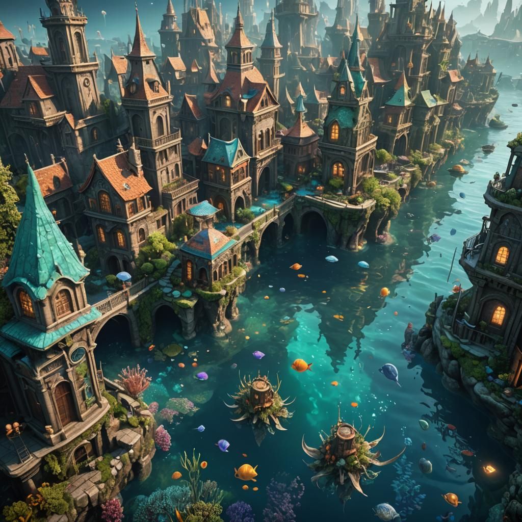 Underwater Mermaid City in Detailed Matte Painting