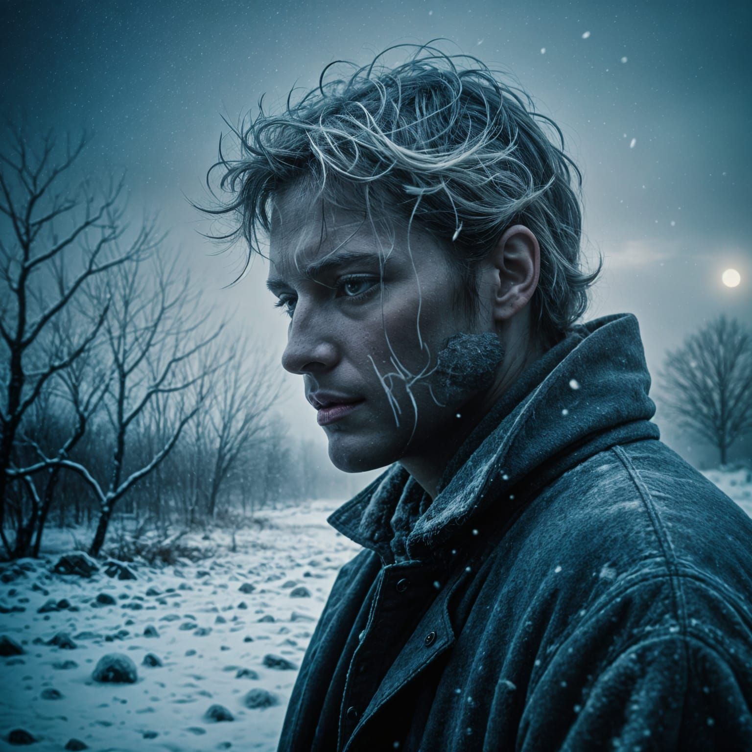 Dreamlike Winter Landscape with Double Exposure