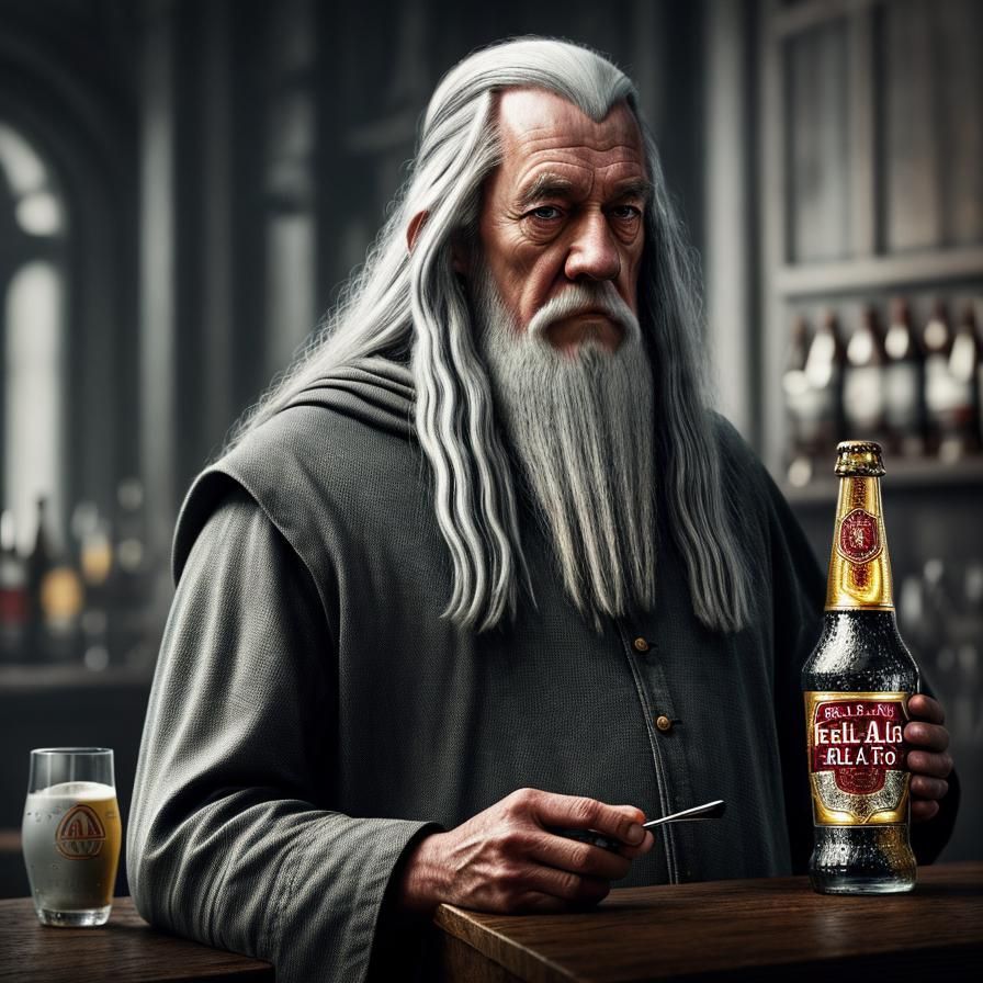 Hyperrealistic Gandalf Enjoys a Stella Artois