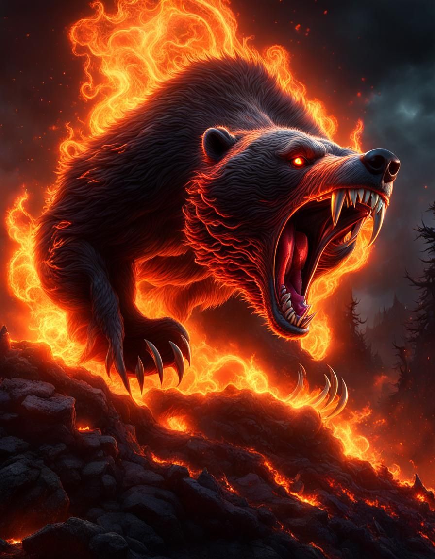 Infernal Bear: A Hyperdetailed Demon in Flames