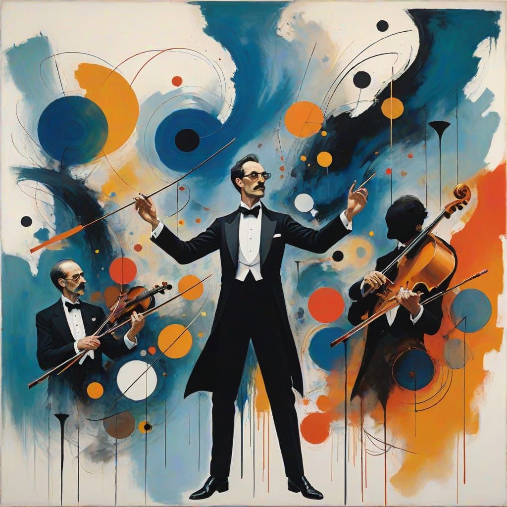 Ethereal Conductor Conducts Phantom Orchestra in Vibrant Abs...