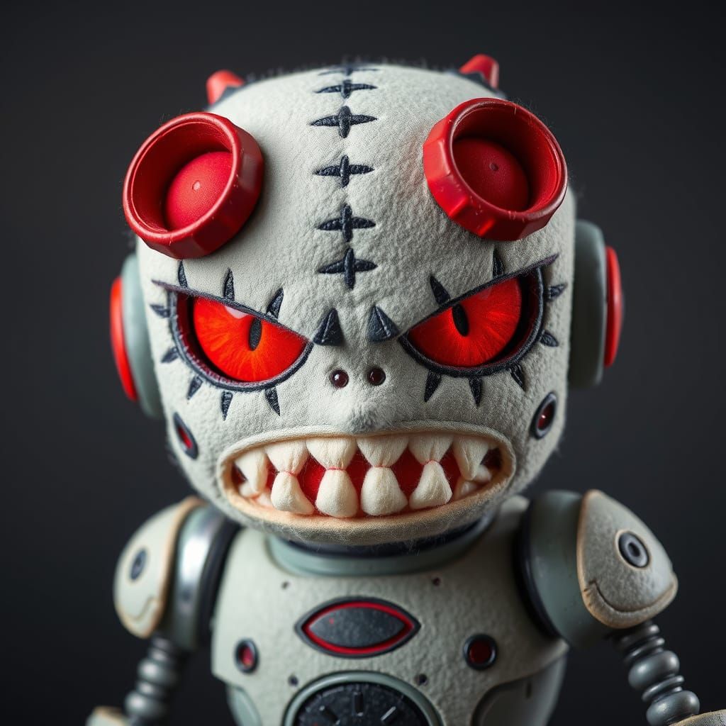 Angry Robot Plush Toy in Cartoon Style