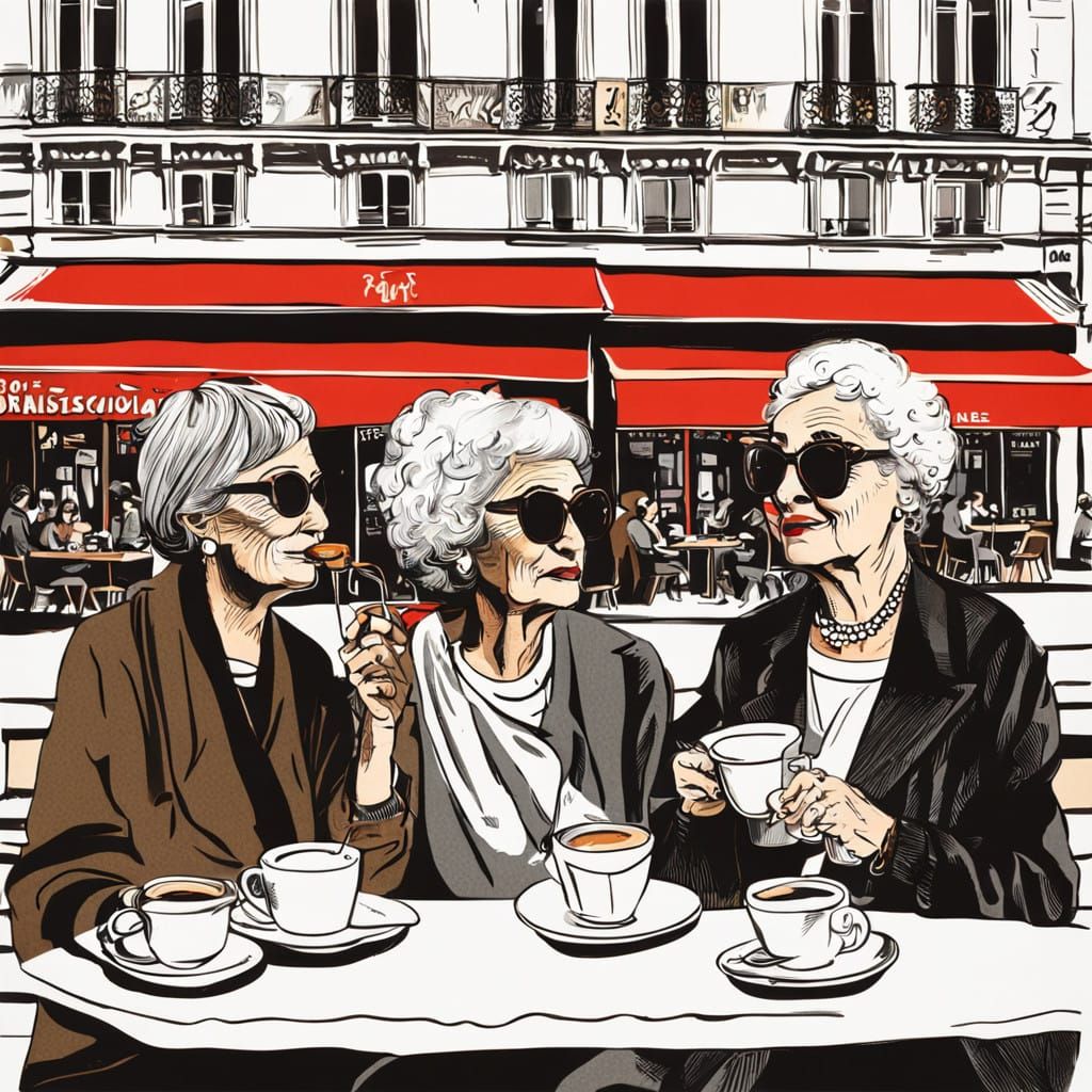Elegant Parisian Women Enjoy Espresso