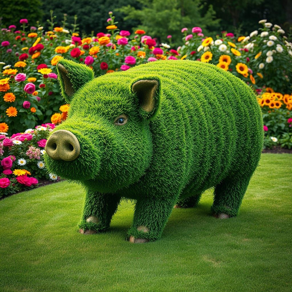 Whimsical Hedge Topiary in a Vibrant Garden
