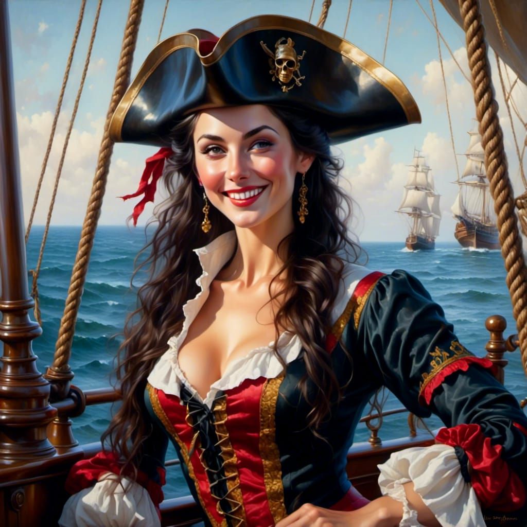 Elf Pirate Portrait in Realistic Oil Painting Style
