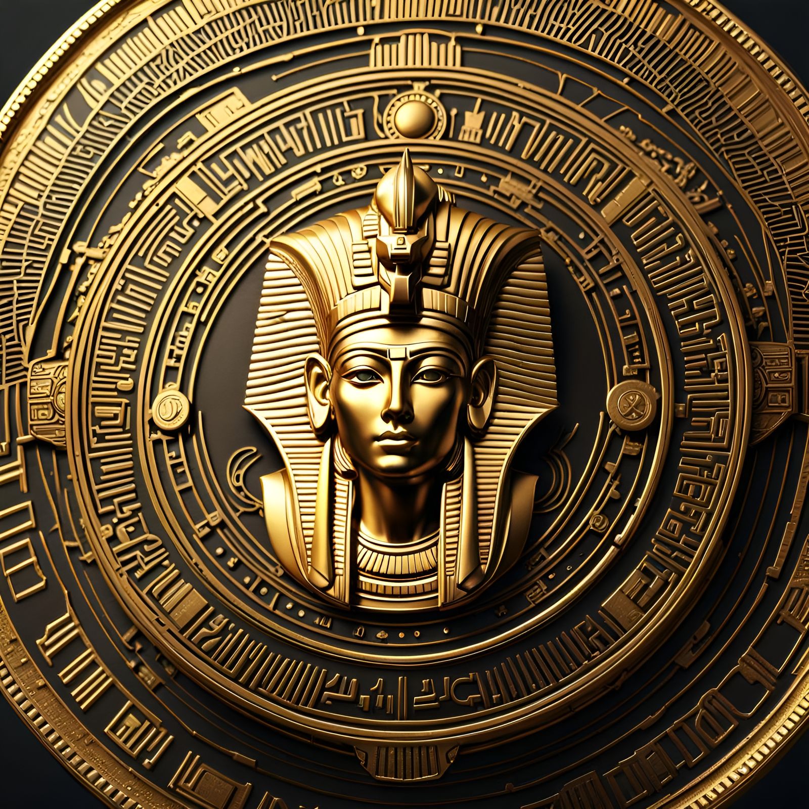 Futuristic Gold Coin with Egyptian God, Crypto Art