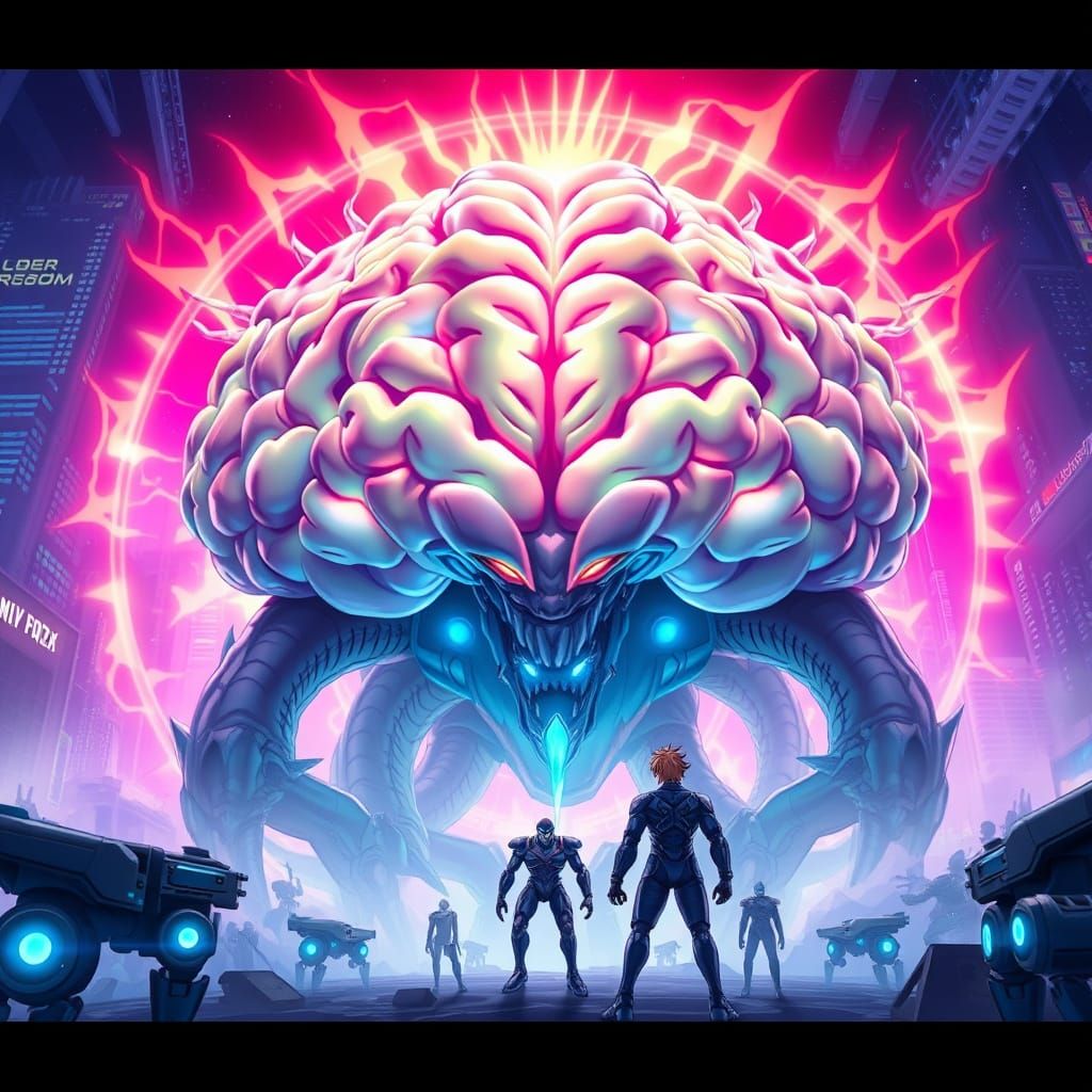 Cyberpunk Psychic Monster Defended by Robots in Anime JRPG S...