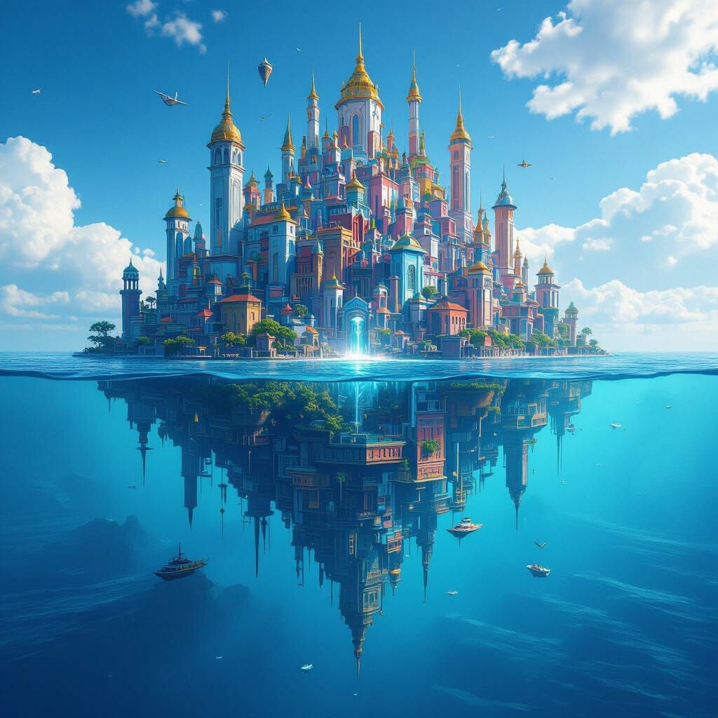 Fantastical Floating City Inverted Buildings