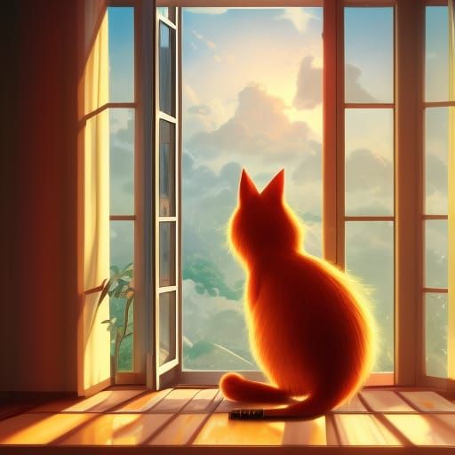 Ginger Cat in Penthouse: Anime-Inspired Digital Art