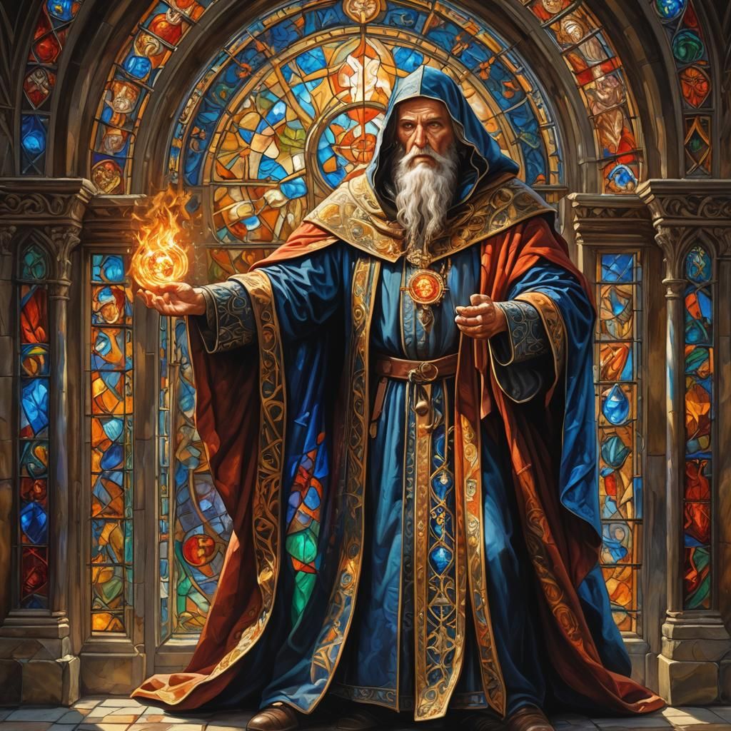 Medieval Sorcerer Portrait in Oil Painting Style