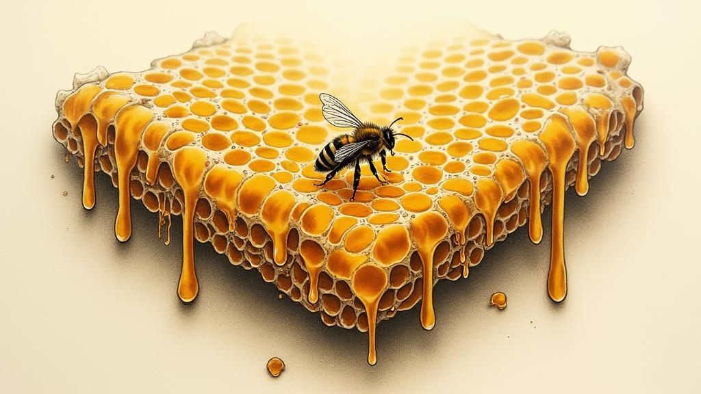 Honeycomb and Bee Tattoo Flash Art