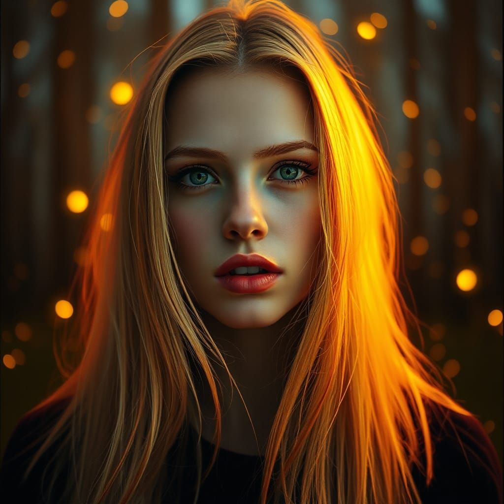 Surreal Portrait: Woman and Night Forest Landscape