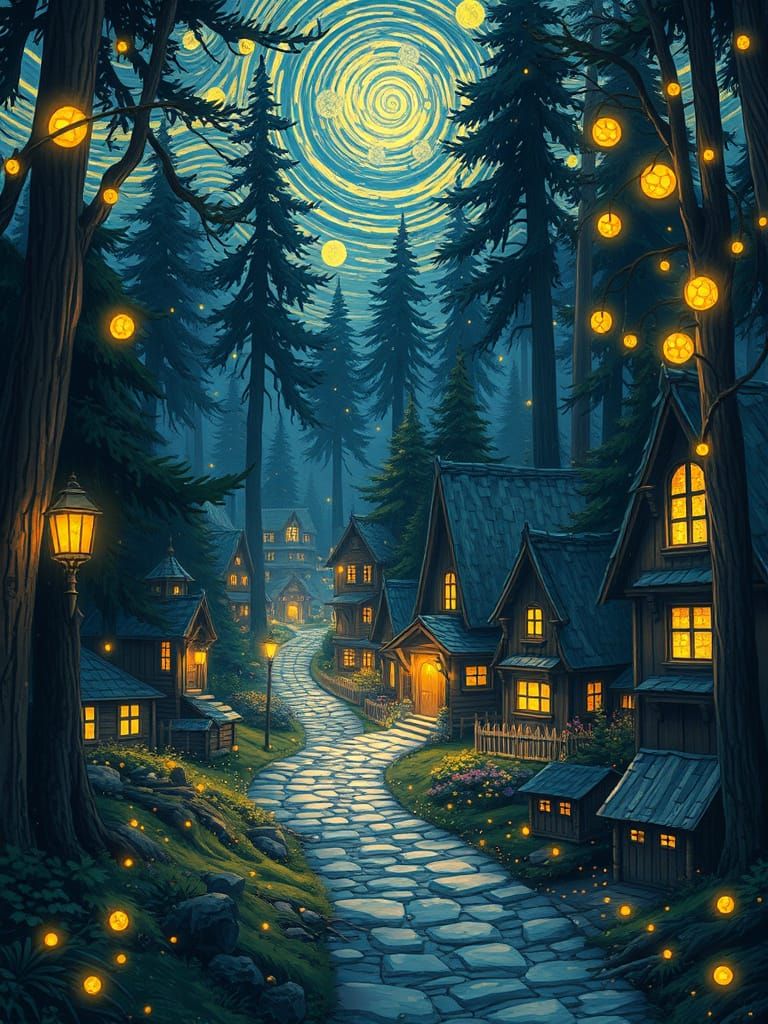 Mystical Forest in Whimsical Anime Style