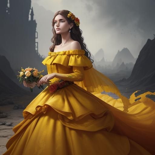 Woman in Yellow Ballgown Digital Painting