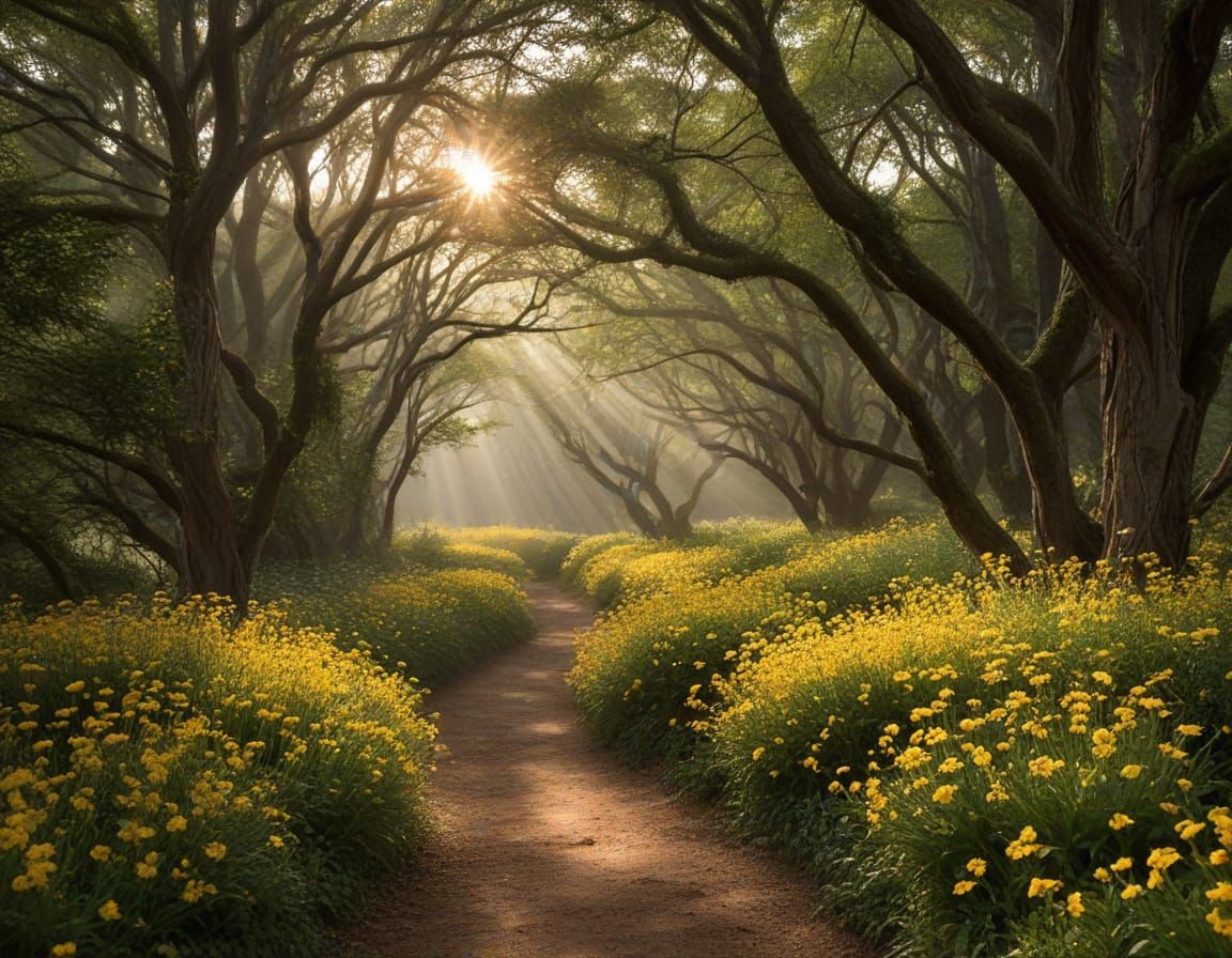 Ethereal Light Ribbons Around Golden Bloom