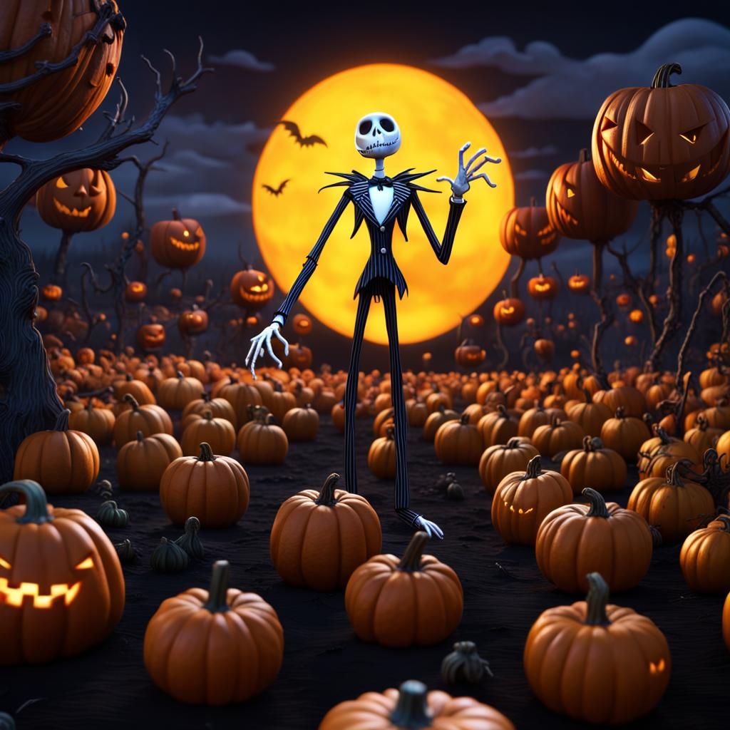 Jack Skellington's Halloween Pumpkin Patch at Night