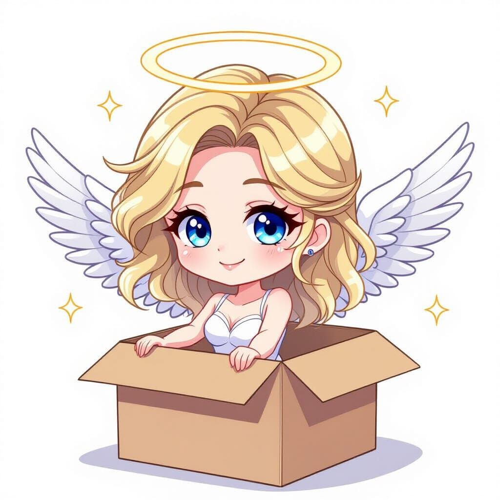 Chibi Angel Playing in a Box, Pastel Colors