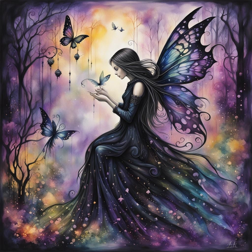Gothic Fairies in Eerie Airbrushed Scene