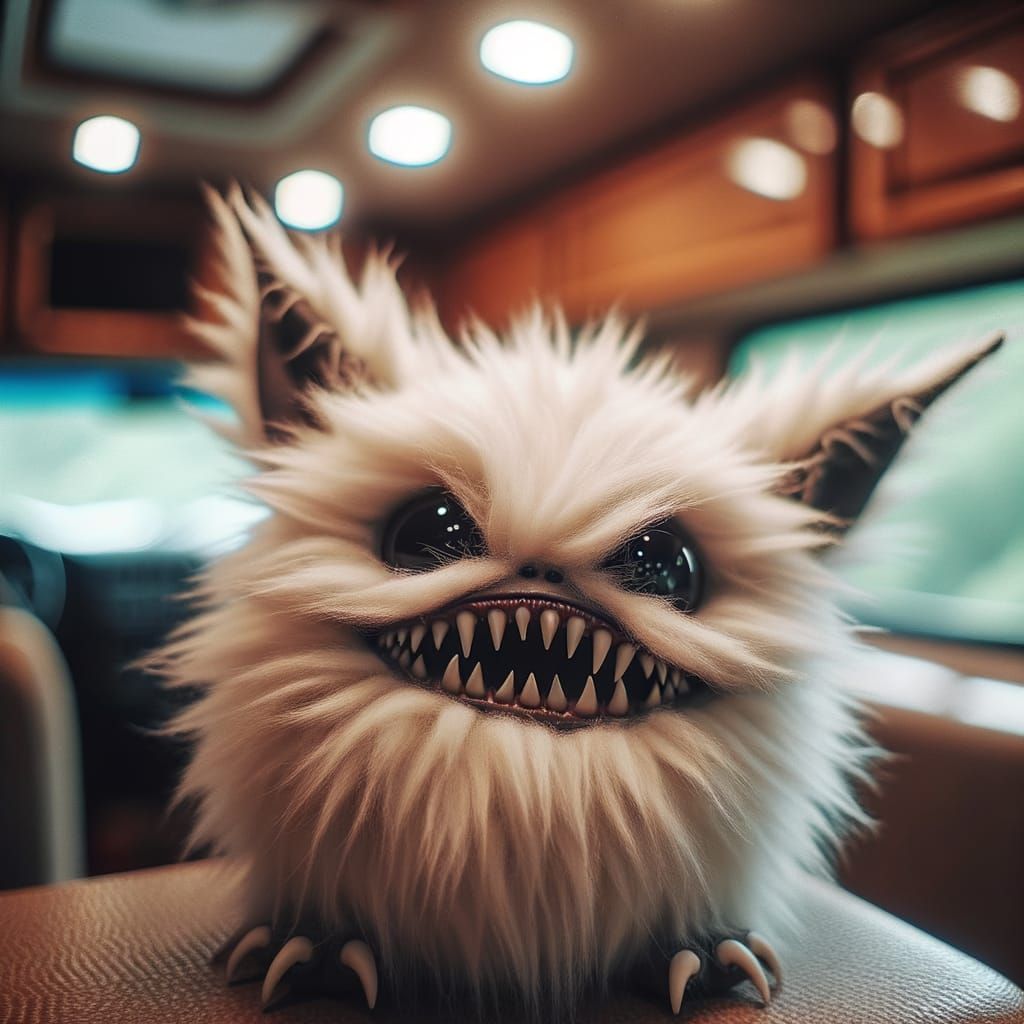 Eerie Adorable Fluffy Creature with Sharp Teeth