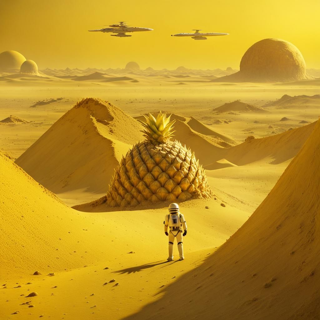 Yellow Tatooine Landscape with Burning Asteroids